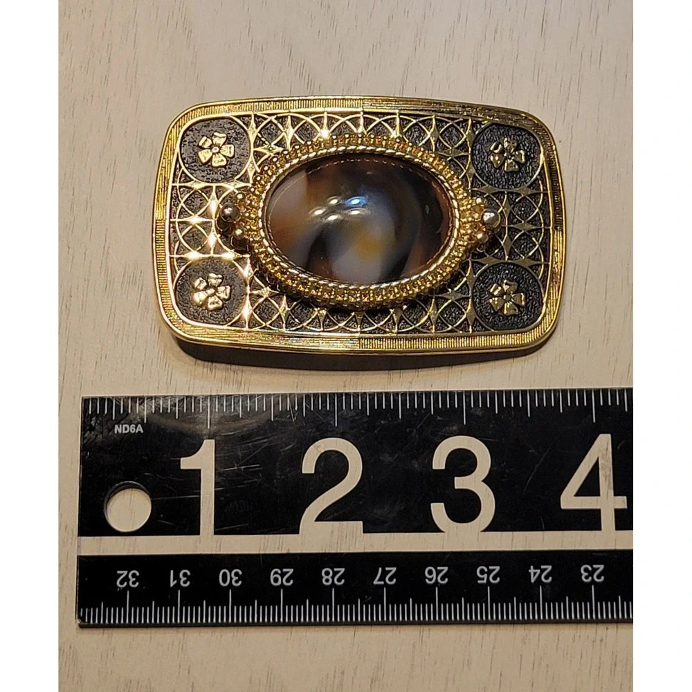 Vintage Gold Tone Filigree Belt Buckle with Agate Stone‎ Western Cowgirlcore
